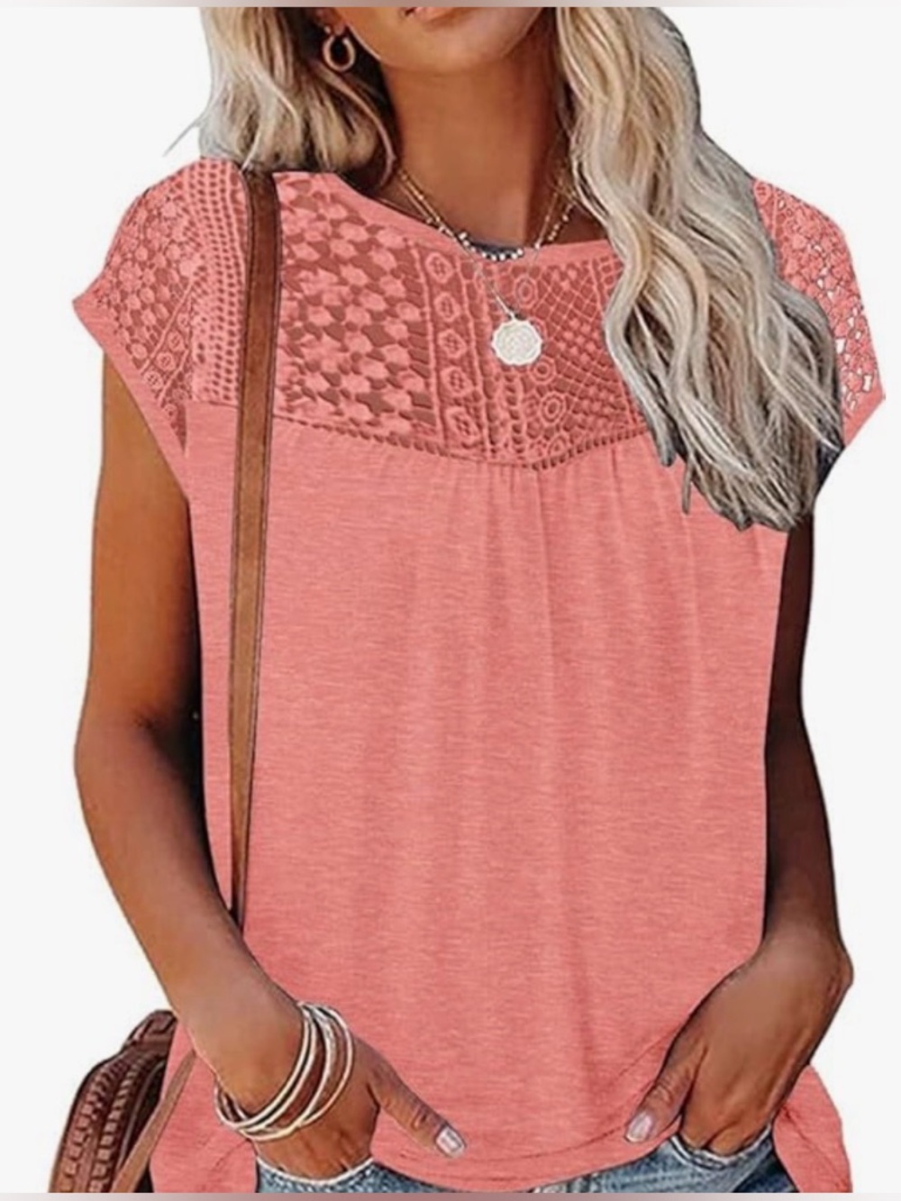 APRICOT Coral Lace-Detail V-Neck Women's Top